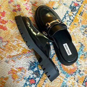 Steve Madden Slip On Heeled Mules - Black Leather, Women’s 10